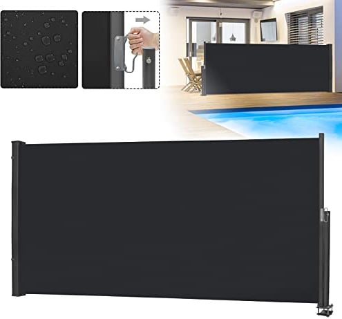 LZQ Ausziehbarer Sichtschutz Markisen, Sonnenschutz Windschutz (140x300cm, Anthrazit), Wasserbeständig Polyester Seitenrollo mit Wandhalterung aus Alu für Terrasse Balkon
