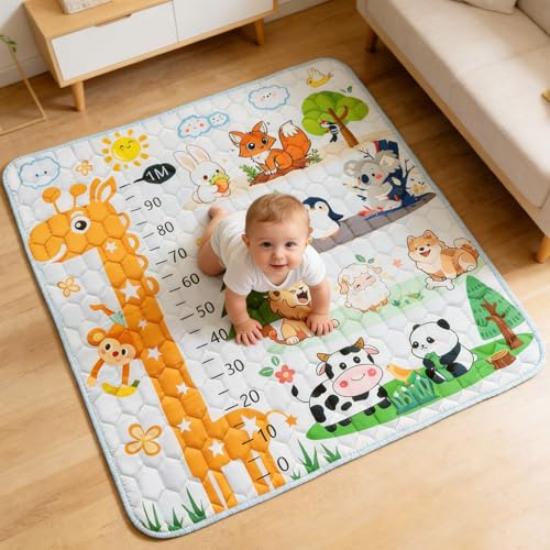 Kulveanju Krabbelmatte Baby Faltbar, 127x127cm Rutschfeste Baby Krabbeldecke Spielmatte, Wasserdicht Babymatte Weich Baumwolle, Maschinenwaschbare, Kinder Bodenmatte für Laufstall, Innen, Außen