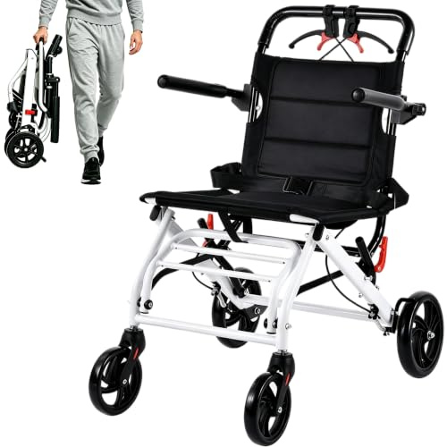 Ultraleichter Rollstuhl Faltbar (Nur 8,2kg) 100kg Belastbarkeit - Leichtgewichtiger Reiserollstuhl mit Sicherheitsgurt & Handbremse - Ideal für Senioren und Mobilitätseingeschränkte (Schwarz)