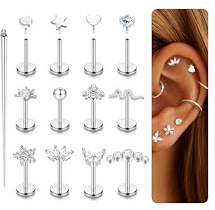Krfy 16G/18G Tragus Helix Piercing Chirurgenstahl Innengewinde Forward Helix Piercings Ohr Gold Silber Lippenpiercing Nasenpiercing Labret Tragus Knorpel Conch Piercing Ohr 6mm