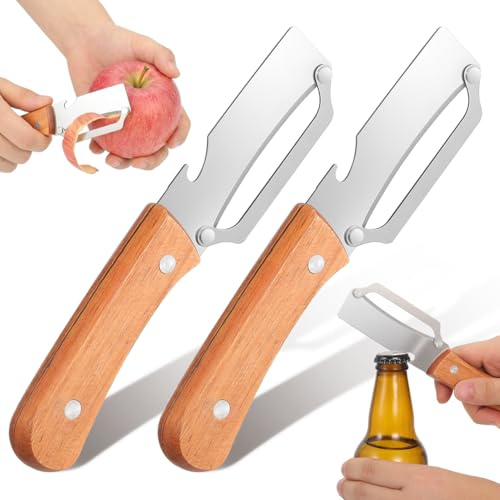 EPIGEIST 2er Set Mehrzweck-Sparschäler für Obst & Gemüse | Aus Edelstahl mit Holzgriff, inkl. Flaschenöffner, vielseitig, ideal für Küche und den täglichen Gebrauch