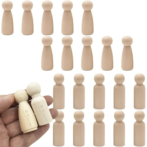 CBRVTY 20 Stück 53mm Holzfiguren zum Bemalen, Unvollendete DIY Holz Spielfiguren Natur Holzfiguren Puppen Leere Holzkegel für Weihnachten Hochzeit Geburtstag Dekoration