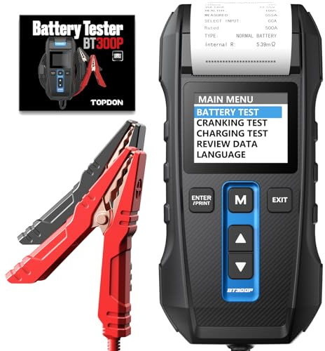 TOPDON Autobatterietester BT300P 12V 24V, 2,4 Farbdisplay mit Drucker | Lade- und Anlasssystem Analysator, 100–2000 CCA, Verfügbar für Heimwerker und Profis, für Auto Motorrad SUV LKW Boot