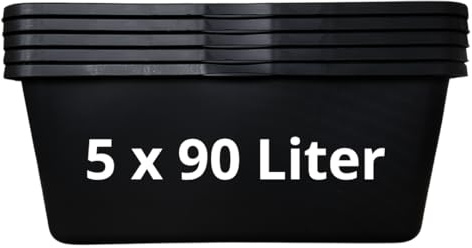 Mörtelkästen 65-90 Liter | Mörtelkübel rund oder eckig | Kunstoff-Wannen in Markenqualität | Pflanzkübel für Hochbeet (5 x 90l eckig)