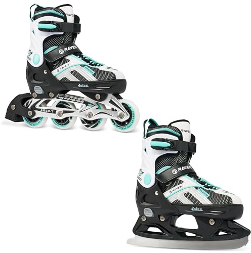 RAVEN Pulse 2in1 Schlittschuhe Inline Skates Inliner für Kinder und Erwachsene verstellbar (Black/Mint, 37-40 (23,5-26cm))
