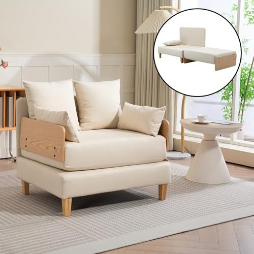[en.casa] Schlafsofa Seinlus 1-Sitzer Sofa mit Schlaffunktion Schlafsessel Gästebett klappbar Schlafcouch mit Bettfunktion 81 x 88 x 68 cm Beige