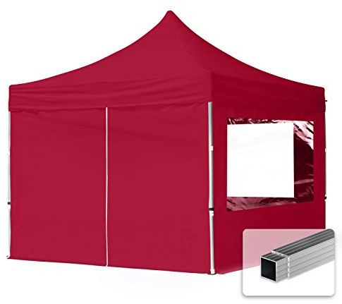 TOOLPORT Faltpavillon 3x3 m Economy Aluminium mit 4 Seitenteilen rot | Hochleistungs-Polyesterplane 700 N, bandversiegelte Nähte