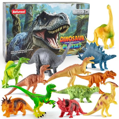Befunsol Dinosaurier Spielzeug ab 3 4 5 Jahre, 12 Stück realistischer Dinosaurier Figuren - Spinosaurus, T Rex, Triceratops & Velociraptor, Dino Spielzeug Figur Geschenk Mädchen Junge 3 4 5 6 7 Jahre