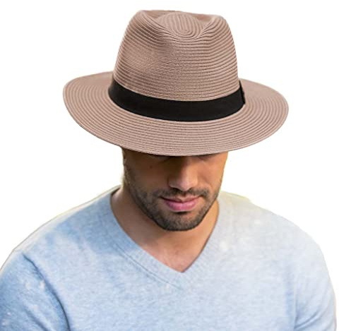 House of Ord Cape Town Pana-Mate Fedora Strohhut Damen Herren Sonnenhut mit UV Schutz 50-4 Farben in Größen S/56cm-M/58cm-L/61cm - Größe: L/XL: 61 cm Farbe: Taupe