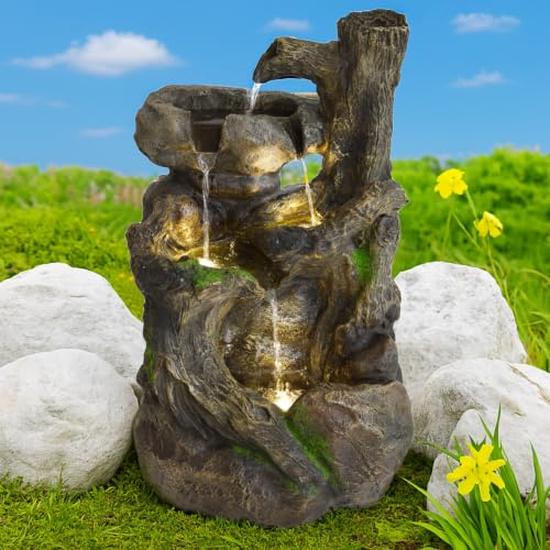 230V - Gartenbrunnen BAUMWURZEL & Stein-Kaskade mit LED-Licht (BAUMWURZEL & Stein-Kaskade)