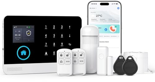 PG103 Home Security Alarm System, 8-teiliges GSM-Alarmsystem mit Telefon-App-Alarm, Sirene, kompatibel mit Alexa, Keine monatlichen Gebühren