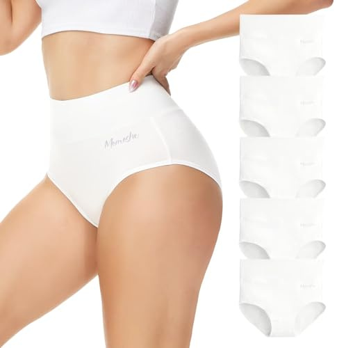 Momoshe Unterhosen Damen 5er Pack Baumwolle High Waist Unterwäsche Frauen | Hoher Bund mit angenehmem Halt, volle Gesäßabdeckung, elastische Beinöffnungen, doppellagiger Schritt, etikettlos