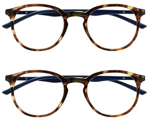Opulize Met 2er-Pack Braune Schildpatt Marineblau Lesebrille Groß Runden Herren Damen Federscharniere RR60-2 +2,00