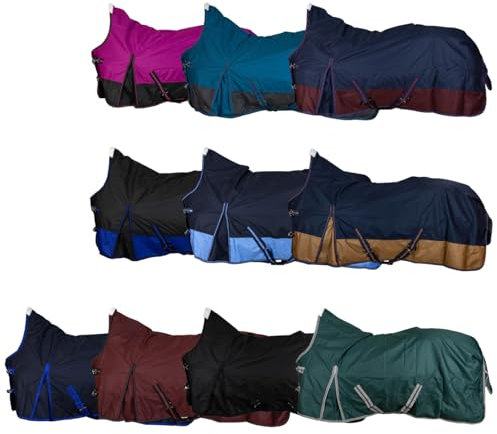 RL24 - Weidedecke High Neck Basicline 600D – Regendecke & Übergangsdecke – wasserdichte Outdoordecke mit Kreuzbegurtung – Pferdedecke in Petrol/Graphit – Größe 135cm (100g/m² Füllung)