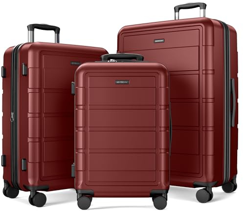 SHOWKOO Kofferset 3 Teilig Hartschale Leicht ABS+PC Erweiterbar Reisekoffer Haltbar Trolley Handgepäck Sets mit TSA Schloss und 4 Rollen (M L XL -Rot)