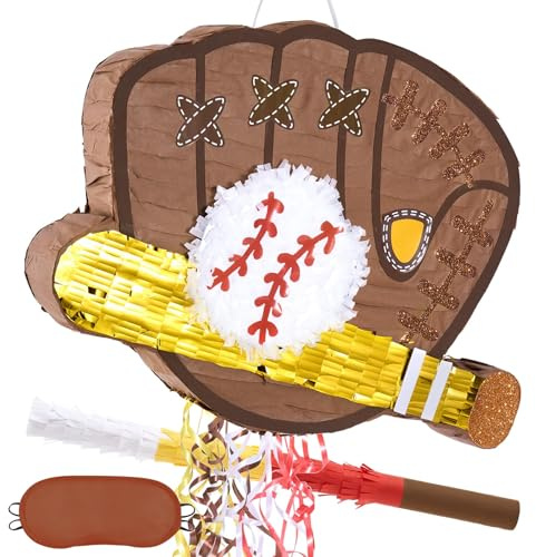 WERNNSAI Baseball Pinata – Baseball Handschuhe und Piñata für Kinder Geburtstagsparty mit Quasten Kordelzug Stock Augenklappe Deko Abend Partyspiele Zubehör