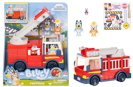 BlueY-Feuerwehrauto. Feuerwehrauto, Exklusive Bingo als Feuerwehrfrau und Bob Bilby-Figur. Fahre die Leiter aus, drehe sie und Rolle den Schlauch aus. Mit Stickerbogen