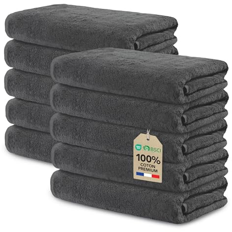 Ôhm 10er Set Handtücher 30x50 cm, 100% Baumwolle Frottee 500 g/m² Dunkelgrau, extra dick und saugstark, Oeko-Tex Zertifiziert