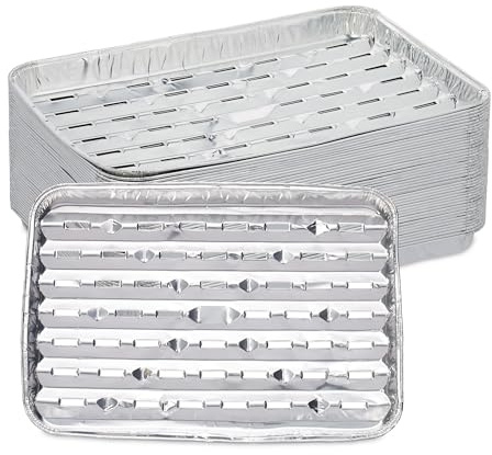 Relaxdays Grillschale Alu, 40er Set, 34 x 22 cm, Aluschalen für Grill, Alugrillschalen mit Löchern, bis 260 °C, Silber