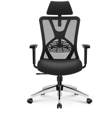 Ticova Bürostuhl Ergonomisch Schreibtischstuhl, Hoher Rücken Ergonomischer Stuhl mit Verstellbarer Lendenwirbelstütze, Kopfstütze & 3D Armlehne