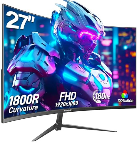 Gawfolk 27 Zoll Curved Gaming Monitor QHD 165Hz, PC Bildschirm Gebogen 2560X1440P, Rahmenloses 1800R Computerbildschirm unterstützt VESA, DP, HDMI