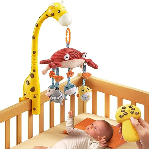 TUMAMA Mobile Baby mit Musik und Licht, drehbares und abnehmbares hängendes Mobile Baby, Spieluhr Baby für Babybett für Babys im Alter von 0–12 Monaten