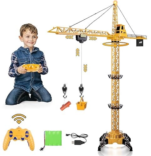 deAO RC Bauturmkran für Kinder, Ferngesteuerte Kran 128 cm Höhe, 6 Kanäle, 680 ° Rotation, Ferngesteuert Turmkran Spielzeug mit Lichter und Geräusche, Modell Die Cast, Geschenke für Jungen Mädchen