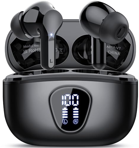 Bluetooth Kopfhörer, Kopfhörer Kabellos Bluetooth 5.4 In Ear, 4 ENC Noise Cancelling Mic Ohrhörer, HiFi Stereo Tiefbass, 40H Spielzeit, IP7 wasserdichte Earbuds, Touch Control, LED-Anzeige, Schwarz