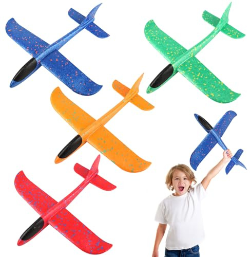 TOSAVGA 4 Stück Flugzeug Spielzeug, Styropor Flugzeuge Für Kinder, Groß Manuelles Werfen Segelflugzeug, Wurfgleiter Styroporflieger Flugzeug Styropr Kinder, Fliegende Gleiter, Flieger Styropo Kind