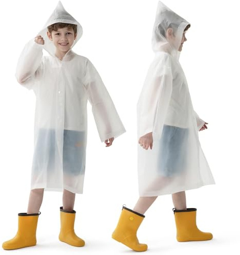 Opret 2 Stück Regenponcho Kinder, Wasserdicht Regencape Kinder | Wiederverwendbar Regenmantel mit Kapuze und Ärmeln, Eva Atmungsaktiv Regenschutz für Mädchen Jungen Wandern Camping Reisen