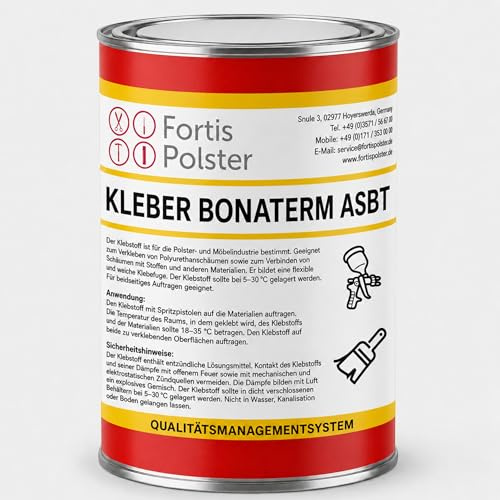 FORTIS POLSTER Polsterkleber 0,8 kg Bonaterm AS BT - Kontaktkleber für Autohimmel, Himmelstoff, Autostoff, Schaumstoff, Leder und Textilien, schnell trocknend, transparent, hitzebeständig