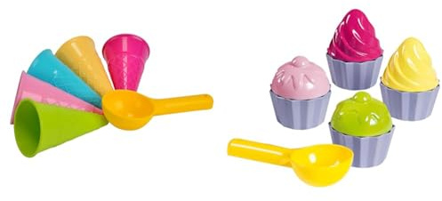 Simba 107108605 - Sandformen EIS, 5 Waffeln, 1 Portionierer, Sandspielzeug, 15cm & 107102508 - Sandformen Cupcake, 8 Teile, 6cm Durchmesser, Sandkastenspielzeug, Sandspielzeug, Sandkuchen, ab 1 Jahr