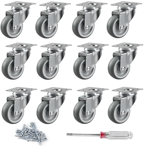 LALAGO 12× Transportrollen 50 mm Lenkrollen für Palettenmöbel Schließfächer | Möbelrollen mit Schwenkplatte, 50 kg pro Roller, gratis Schraubenzieher und Schrauben