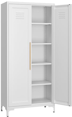 Aktenschrank Mehrzweckschrank Vorratsschrank Garderobenschrank Putzschrank Besenschrank mit verstellbaren Einlegeböden Schuhschrank Stahl-Aufbewahrungsschrank 70 x 155 x 35 cm Weiß