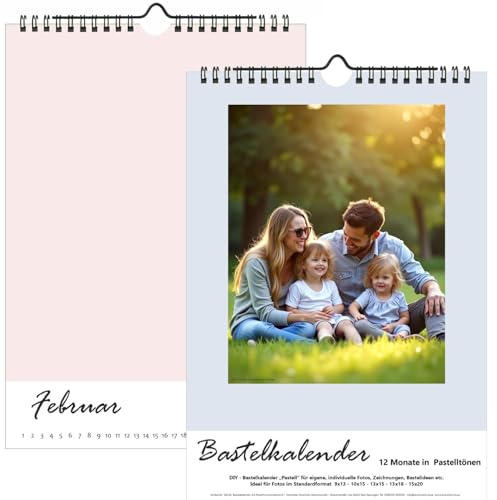 immerwährender Bastelkalender Pastell zum selber gestalten für eigene Fotos DIY Foto-Kalender - 12 Patelltöne - Ringbindung - A4 Format