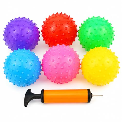 jameitop® 6x Igelball Stachelball Noppenball Massageball bunte Farben inkl. Ballpumpe, Durchmesser ca. 10 cm
