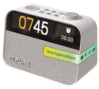 Pure Moment Radiowecker für Schlafzimmer & Büro (DAB+/FM Digital Radio, Bluetooth, White Noise Geräusche Einschlafhilfe, Wake Up Light Lichtwecker, Nachtlicht, Alarm, dimmbares Display) Weiß