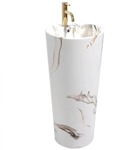 Rea Standwaschbecken Blanka Marble, Freistehend Waschbecken für Badezimmer Standwaschtisch Waschtisch 400 x 400 x 840 mm, Keramik (Stein imitiert)