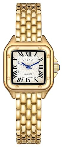AOOSU Damenuhr Gold, Damen Analog Quarz Uhr mit Metallarmband, Kleine Uhren Damen Einfache Business Rechteckig Armbanduhr Klassische Quarzuhr Kleideruhr Elegant