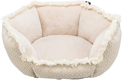TRIXIE Hundebett Boho 50 × 50 cm in beige - weiches Hundekissen mit Plüschelementen - Hundekorb für kleine Hunde - rutschfest und waschbar - 38212
