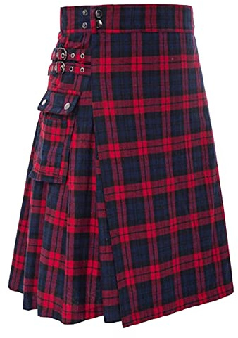 Kostet Männer und Herren Schottenrock Kilt rot schwarz Größe M - 4XL