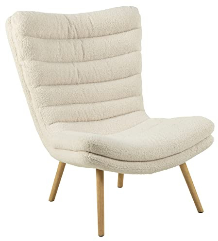 AC Design Furniture Grady Loungestuhl in Cream, Polsterstuhl in Weicher Teddy-Optik und Holzbeinen, Ohrensessel im Modernen Skandinavischen Retro Stil für Wohnzimmer, Schlafzimmer, Büro