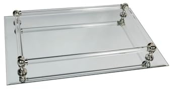 Spiegeltablett rechteckig mit edler Umrahmung, Länge ca. 37 cm, Breite ca. 25 cm, Silber/transparent