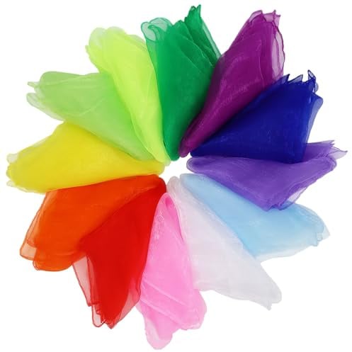 AUXHCYL 12 Stück Jongliertücher, Chiffontücher für Tanzen, 60 x 60cm Seidentücher, Square Bunte tücher für Show & Erwachsene, Jonglieren und Sensorisches