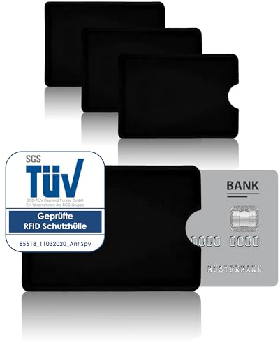 AntiSpyShop 3X RFID Schutzhüllen, TÜV geprüft, NFC Blocker - Kreditkarte, Bank EC Karte Abschirmung (Schwarz)