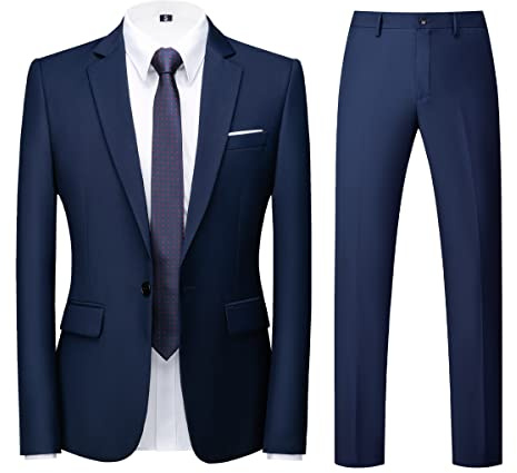 KUDORO Herren Anzüge 2-Teilig Slim Fit für Hochzeit Business Eine Knöpfe Herrenanzug Sakko Hose(Blau,M)