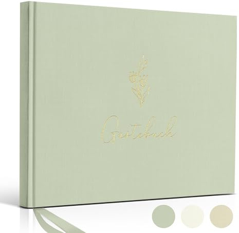 Hyggartn Gästebuch Grün – Leinen Hardcover Gästebuch mit Goldprägung, 100 Seiten Blanko – Edles Erinnerungsbuch für Hochzeit, Geburtstag, Party & besondere Anlässe