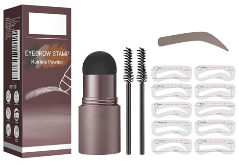 Clawrex Wasserdicht Augenbrauenstempel, Augenbrauen Schablone Set, Augenbrauenpuder mit 10 Wiederverwendbares Augenbrauen Schablonen Stempel, Lang Anhaltend, Multifunktional (Dunkelbraun)