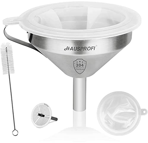 HAUSPROFI 5 Zoll Trichter aus Edelstahl und 200 Mesh Filter Jam Straining Set Sieb für die Übertragung von flüssigen Zutaten