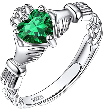 Suplight Keltischer Damen Verstellbarer Ring 925 Sterlingsilber Herzförmiger Zirkonia Geburtsstein Verlobungsring Eheringe Trauringe Hochzeitsringe Schmuck tolles Geschenk für Frauen Mädchen